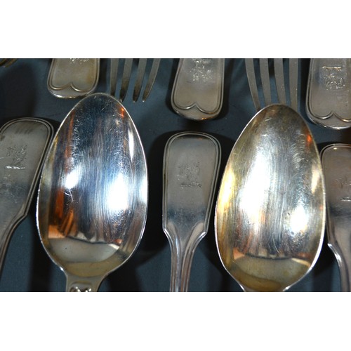 173 - A Victorian Silver Canteen of Flatware comprising six table forks, six dessert forks, six table spoo... 