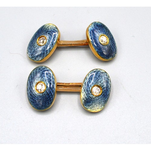 180 - A Pair of Russian 56 Mark Gold Cufflinks each inset a diamond within enamel, 11.67 gms