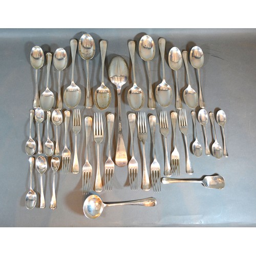 187 - An Edwardian Canteen of Cutlery by Atkin Brothers comprising spoons, forks, basting spoon, caddy spo... 