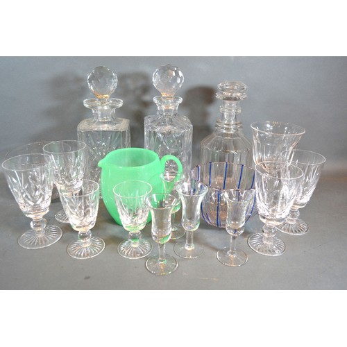 50 - *** Combined Three Cut Glass Decanters together with various other glassware