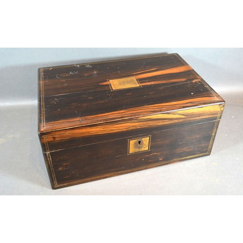 364 - A 19th Century Coromandel Fold Over Writing Box, the hinged top enclosing a fitted interior