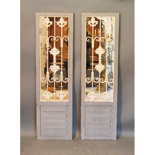 529 - A Pair of French Style Painted and Metal Mirrors in the form of shutters 150cm by 42.5cm