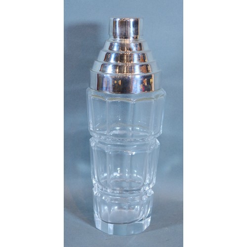 238 - An Art Deco Style  Silver Plated and Cut Glass Cocktail Shaker