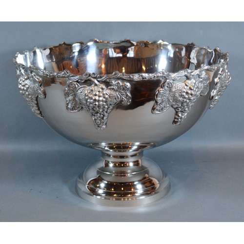 239 - A Silver Plated Punch Bowl decorated with grape vine upon a circular pedestal base 38cm diameter