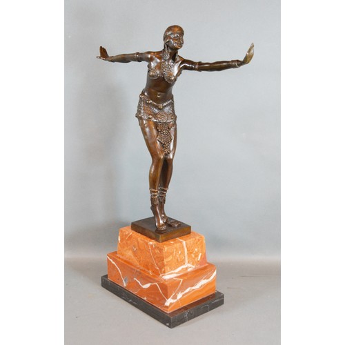 383 - An Art Deco style Patinated Bronze Figure in the form of a dancing girl after Chiparus upon stepped ... 