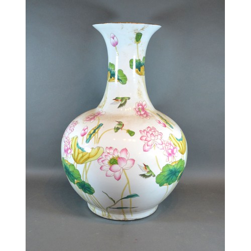 67 - A Chinese Bottleneck Large Vase decorated with Exotic Birds amongst Foliage, red seal mark to base, ... 