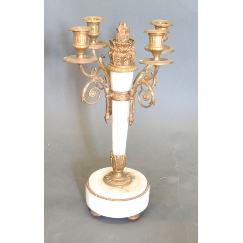 390 - A 19th Century White Marble and Gilt Metal Mounted Four Branch Candelabrum of Torch Form, 38 cms tal... 