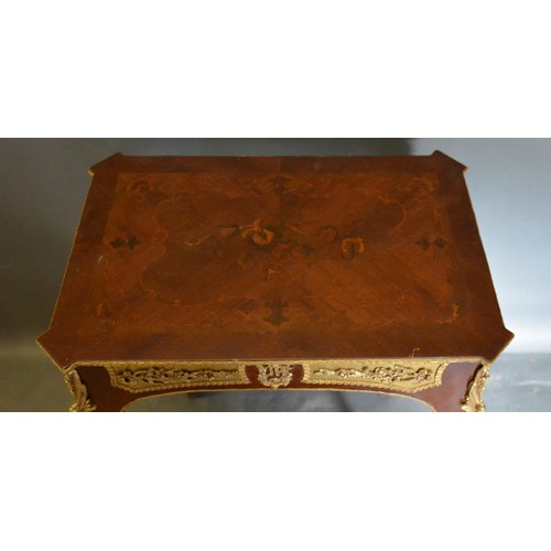 538 - A French Style Marquetry Inlaid and Gilt Metal Mounted Side Table, the inlaid top above a relief dec... 