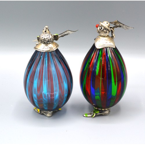 75 - A Pair of Silver Mounted Morano Glass Clowns 'Salt and Pepper' with enamel decorated silver heads an... 