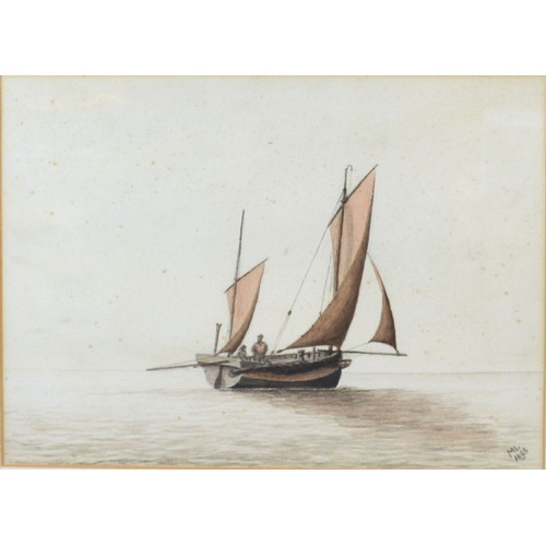 136 - Admiral Marcus Lowther 'Chinese Sailing Boat at Sea' watercolour, monogrammed and dated 1886, 22 x 2... 