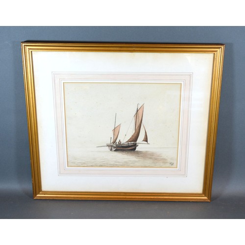 136 - Admiral Marcus Lowther 'Chinese Sailing Boat at Sea' watercolour, monogrammed and dated 1886, 22 x 2... 