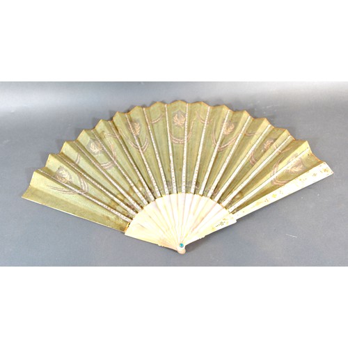 285 - A Late 19th Century J Duvelleroy Fan with gilded embossed decorated mother-of-pearl sticks and guard... 