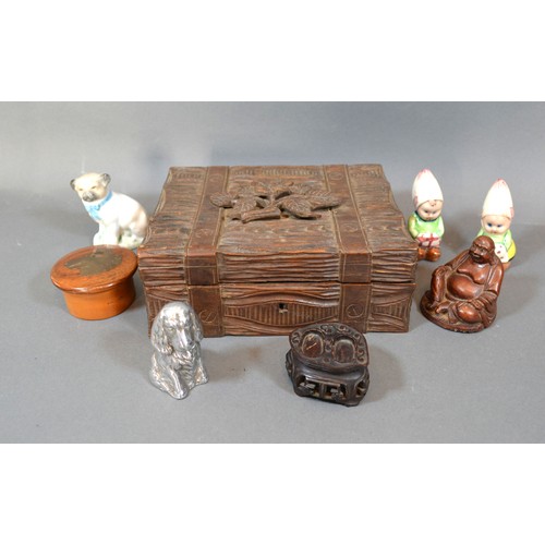 406 - A Black Forest Jewellery Box together with other items to include a wooden model of Buddha