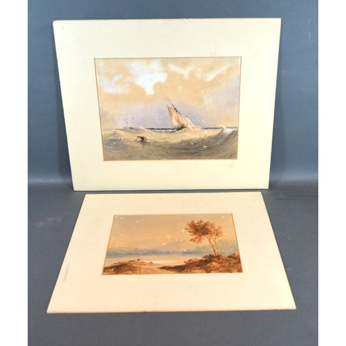 130 - Anthony Vandye Copley-Fielding 'Shipping in a Rough Sea' watercolour, signed, 23 x 30 cms together w... 