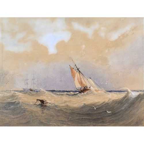 130 - Anthony Vandye Copley-Fielding 'Shipping in a Rough Sea' watercolour, signed, 23 x 30 cms together w... 