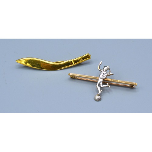 200 - A 22ct. Gold Brooch in the form of a Ghurkha Knife, 4 gms. together with a 15ct. gold bar brooch, 3.... 