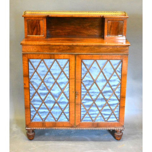 525 - A William IV Rosewood Chiffonier, the superstructure with brass gallery, the lower section with two ... 