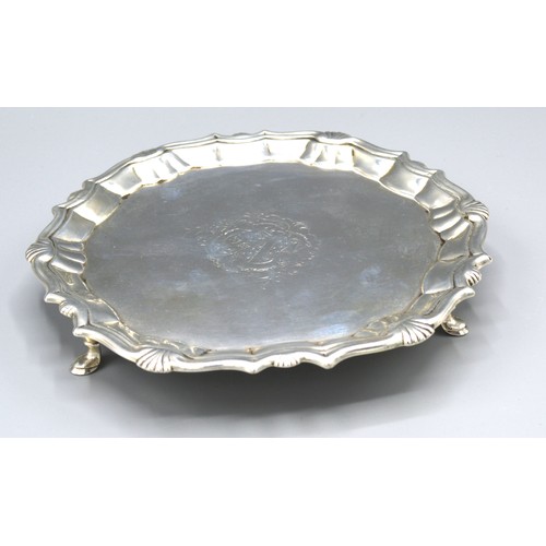 210 - A George II Silver Waiter of shaped outline with three hoof support, London 1754, maker William Peas... 