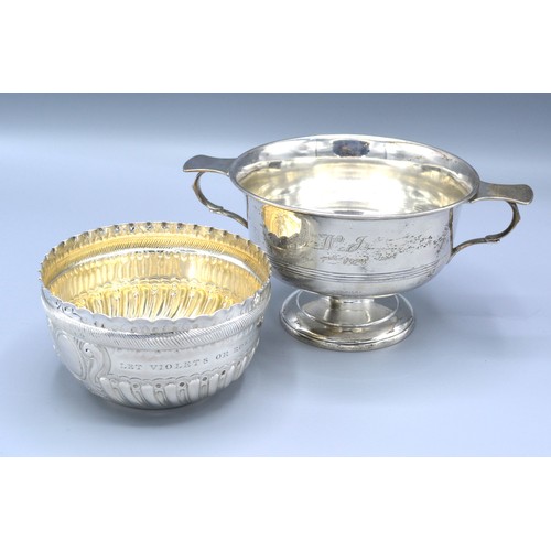 213 - A Victorian Sheffield Silver Bowl of half lobed form together with a Birmingham Silver two handled t... 