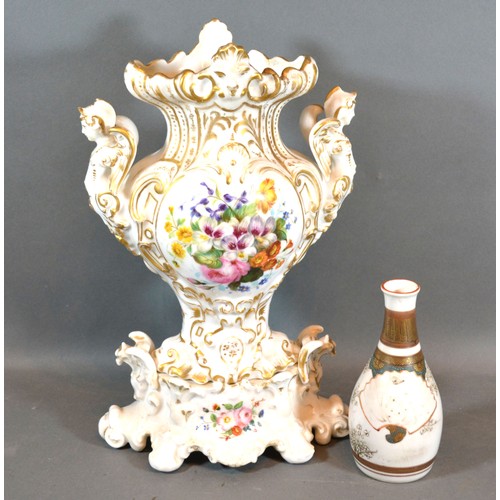 63 - A 19th Century Paris Porcelain Two Handled Vase together with a Japanese Bottleneck Vase