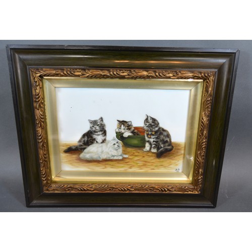 52 - Bessie Bamber 'Study Of Four Kittens' oil on porcelain panel signed with initials, 16.5 x 24.5 cms