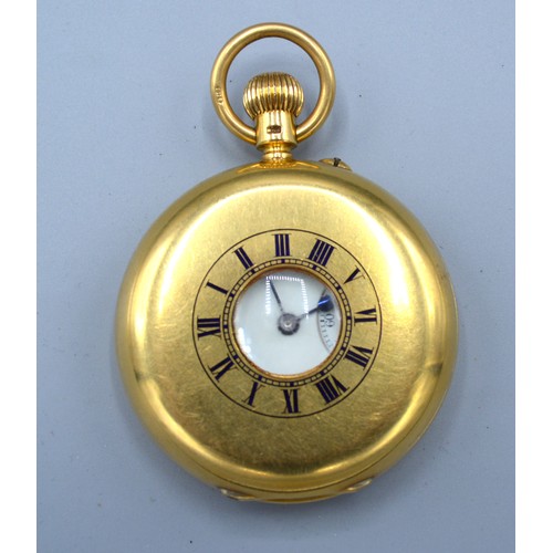 136 - An 18ct Gold Half Hunter Pocket Watch, the movement inscribed C. Ince Newport Monmouthshire, the rev... 