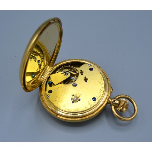 136 - An 18ct Gold Half Hunter Pocket Watch, the movement inscribed C. Ince Newport Monmouthshire, the rev... 