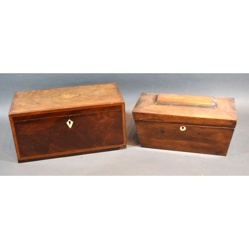 260 - A Regency Mahogany Shell Inlaid Tea Caddy, the hinged cover enclosing a fitted interior with brass l... 