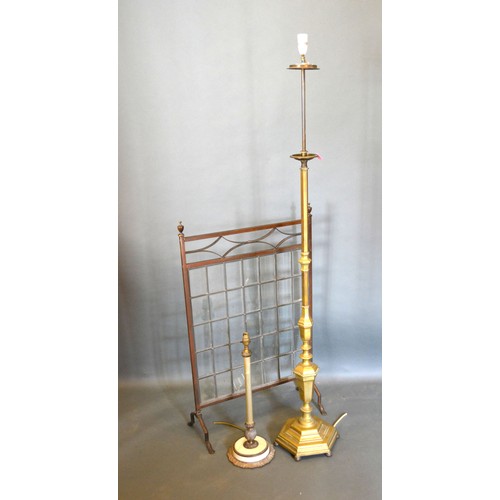 309 - A Brass Lamp Standard in the 18th Century Style together with a French table lamp and a patinated me... 