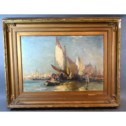 73 - Edmund Aubrey Hunt 'Venetian Lagoon' oil on canvas, signed, 44 x 64 cms