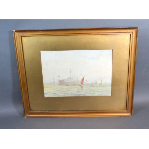 82 - H. Capps Battleship and Sailing Vessels at Sea, watercolour, signed, 19 x 27 cms