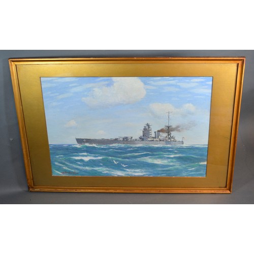 86 - George Fagan Bradshaw HMS Nelson watercolour, signed, 33 x 51 cms