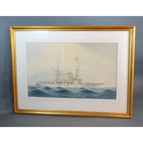 87 - William MacKenzie Thomson Study of a Battleship at Sea watercolour, signed 30 x 48 cms