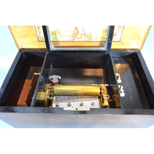 328 - A 19th Century Swiss Musical Box, the inlaid hinged cover enclosing a 20 air cylinder, the cylinder ... 