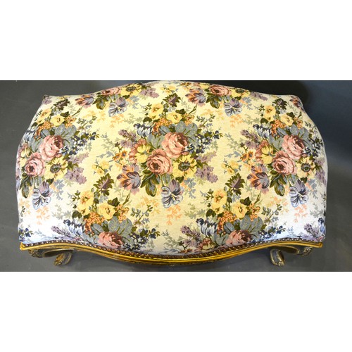 481 - A French Style Gilded Large Stool, the upholstered top above a carved frieze raised upon cabriole le... 