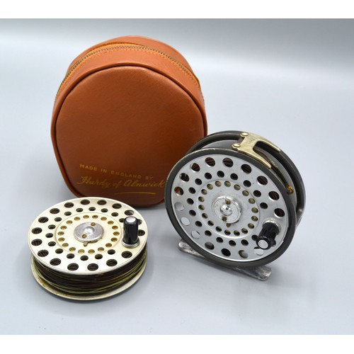 194 - LRH Lightweight Fishing reel by Hardy Brothers Limited, 8cms diameter and spare spool within case