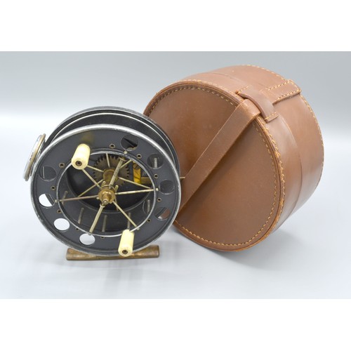 196 - An Allcocks Aerial fishing reel, numbered 689467, 11.5cms diameter complete with case