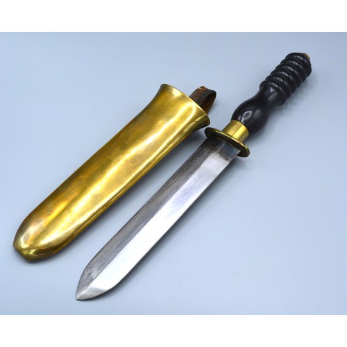 261 - A Divers knife by Siebe Gorman and Company with brass guard, moulded handle and brass scabbard, 45cm... 