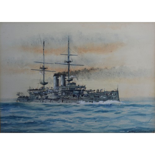 63 - St. John Lennox Scott Horne HMS Cornwallis watercolour, signed, 26 x 36 cms