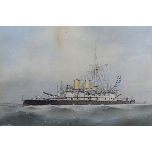 67 - William MacKenzie Thomson Study of an Admiral Class Battleship, possibly HMS Rodney, 30 x 44 cms