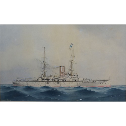 69 - William MacKenzie Thomson Study of a Battleship at Sea watercolour, signed 30 x 48 cms