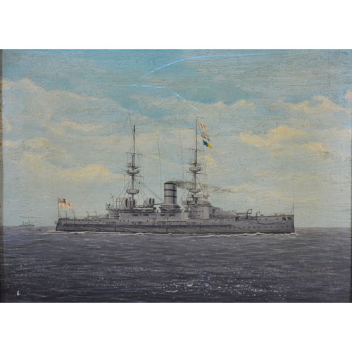 70 - Early 20th Century English School, HMS Victorious, oil on board, 20 x 28 cms