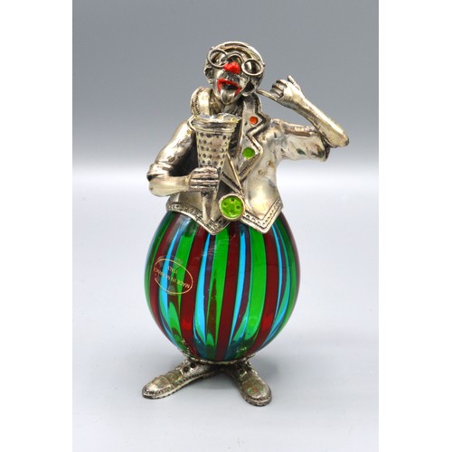 148 - Amcini 925 Silver Mounted and Murano Glass Figure in the form of a Clown with Icecream Cone, signed ... 