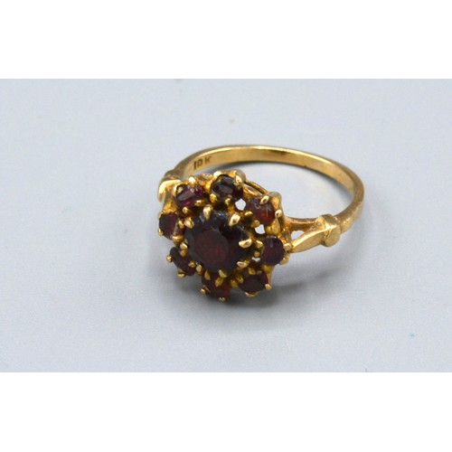 156 - A 9ct Yellow Gold Cluster Ring set with garnets within a pierced setting, 2.7 gms Size M