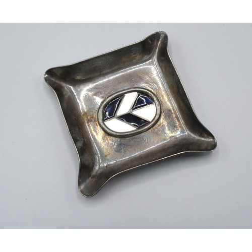 157 - A London Silver Small Pin Tray of shaped design with enamel decorated central panel 7.5 cms square