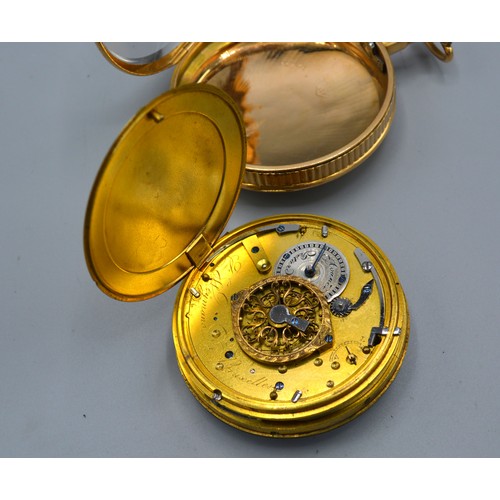 128 - A 19th century gold pocket watch by F.Weyman of Bruxelles, the enamel dial with arabic numerals, 5.2... 