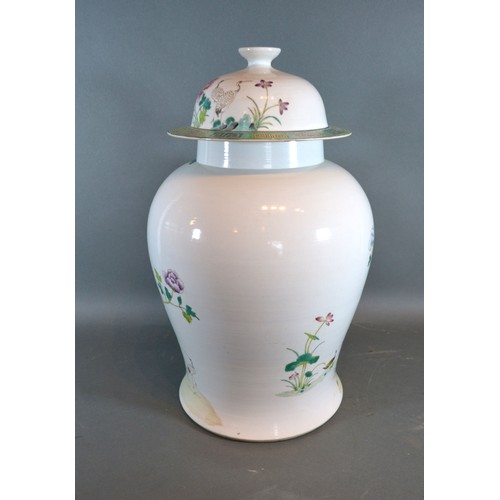 21 - A Chinese Canton covered vase, 42cms high, six character mark to base