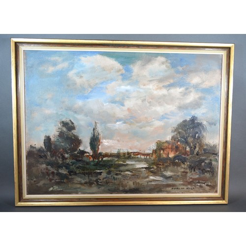 42 - Adrian Hill, The Wooden Bridge, oil on board, signed, 55cms x 75cms