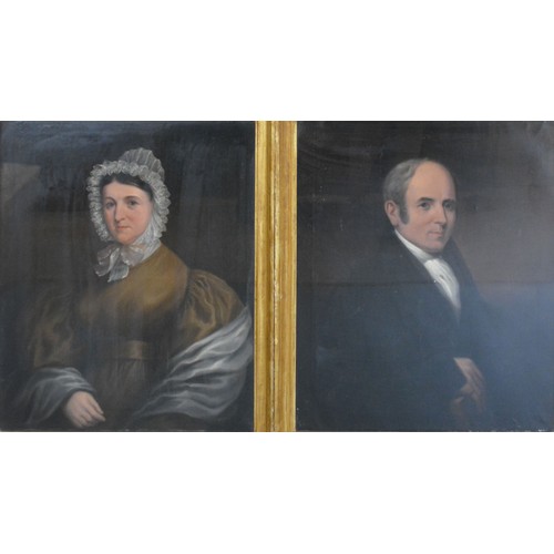 74A - 19th century English school, portraits of a lady and gentleman in period dress, a pair of oils on ca... 