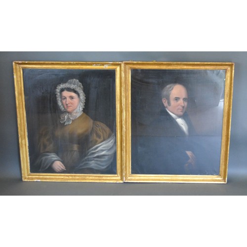 74A - 19th century English school, portraits of a lady and gentleman in period dress, a pair of oils on ca... 